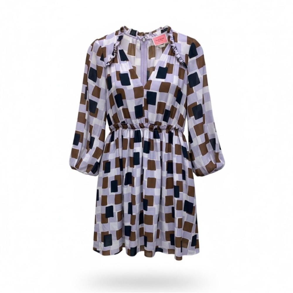 Kate Spade Purple, black and brown patterned long sleeve dress size 8
